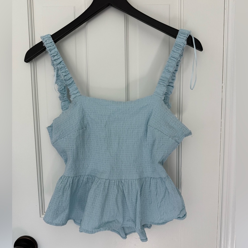 H&M Light Blue Ruffled Sleeveless Blouse